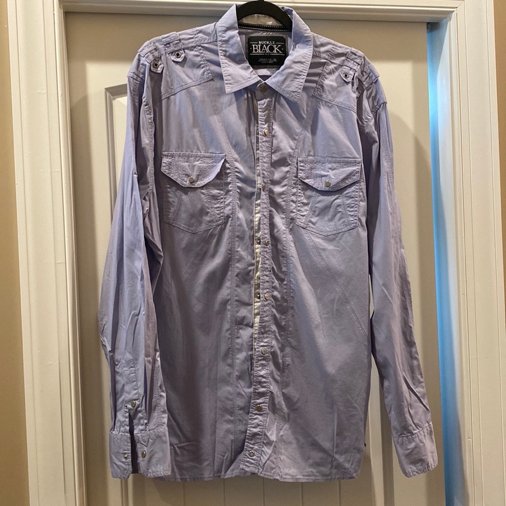 MEN’S BUCKLE BLACK LONG-SLEEVE SNAP SHIRT.  SIZE XL
